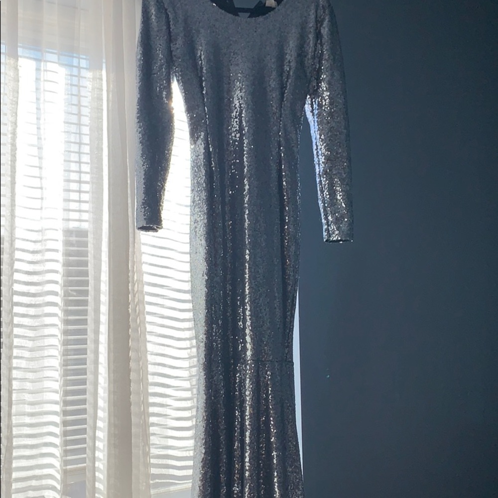 Silver peplum bridesmaid dress